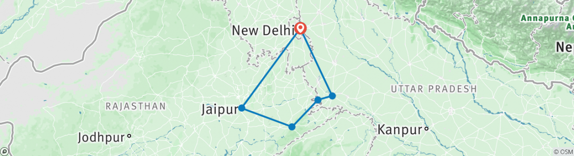 Image of a map showing the route of the tour