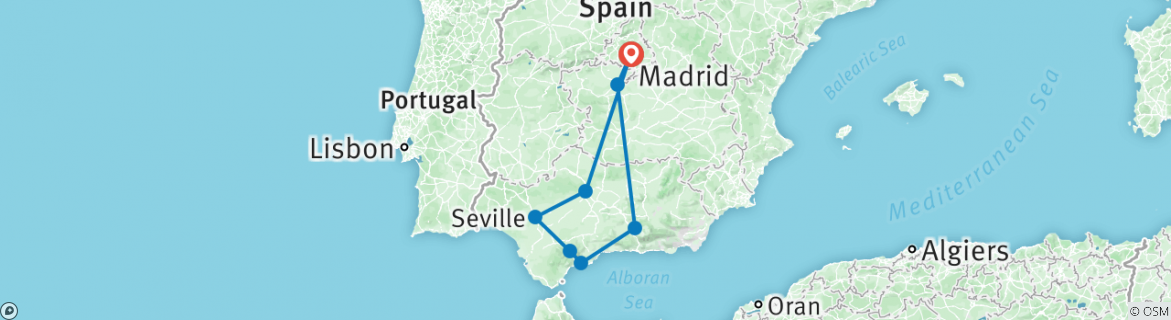 Image of a map showing the route of the tour