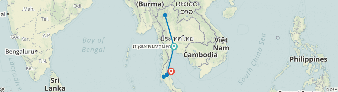 Image of a map showing the route of the tour