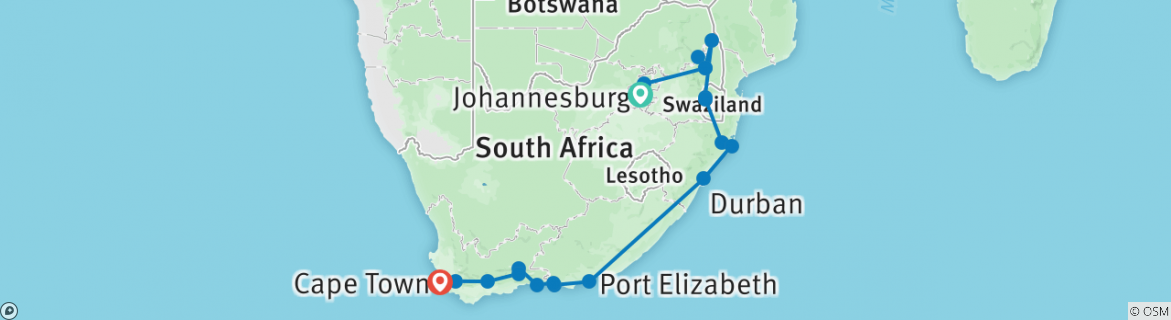 Image of a map showing the route of the tour