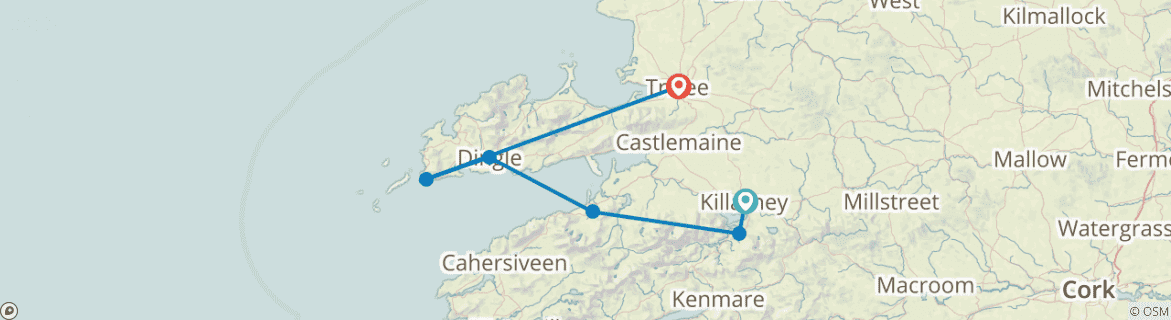 Image of a map showing the route of the tour