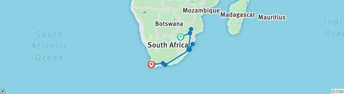 Image of a map showing the route of the tour