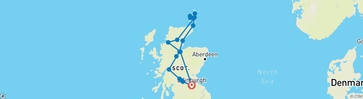 Image of a map showing the route of the tour