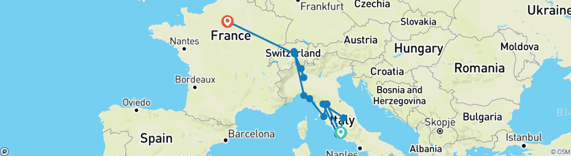 Image d'une carte montrant l'itinéraire du circuit