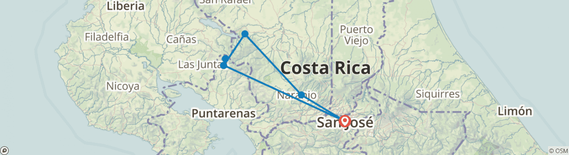 Image of a map showing the route of the tour