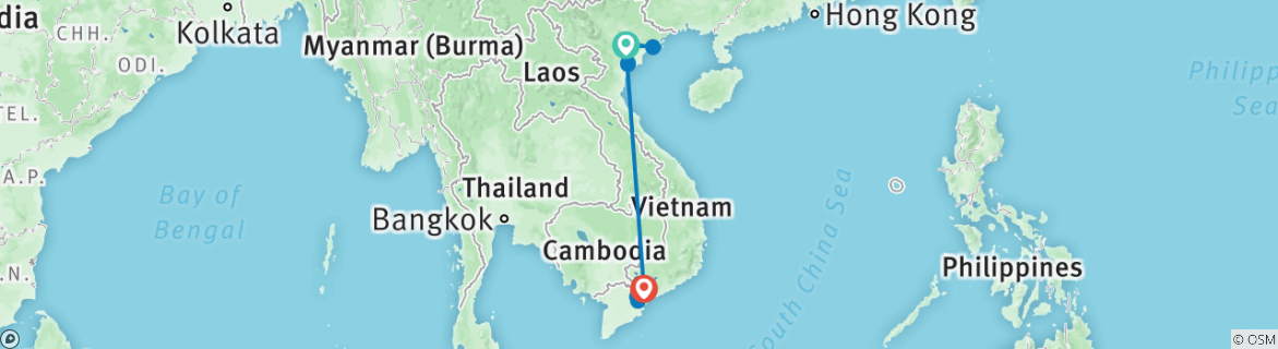 Image of a map showing the route of the tour
