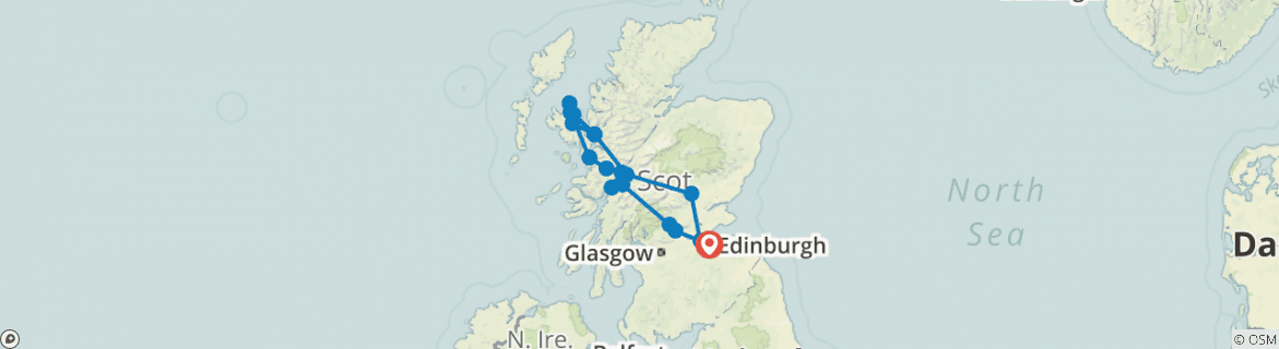 Image of a map showing the route of the tour