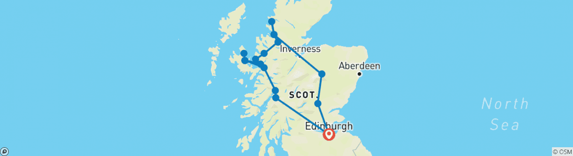 Image of a map showing the route of the tour