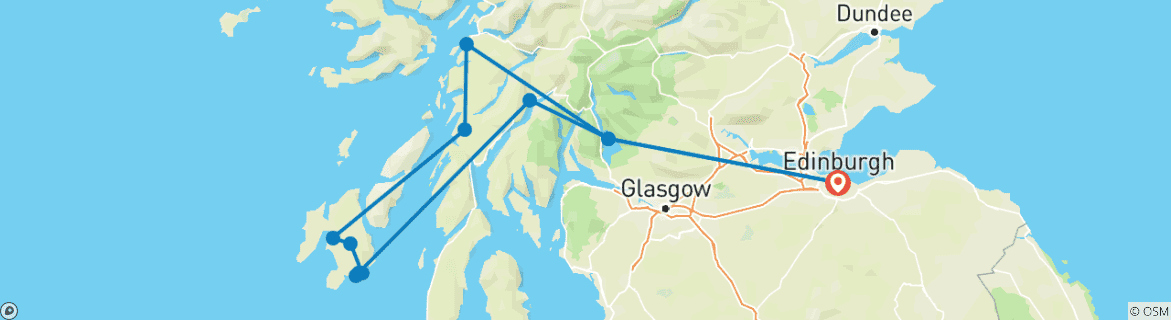 Image d'une carte montrant l'itinéraire du circuit