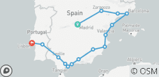 Anneau espagnol avec Lisbonne (sans Alhambra) (15 destinations) - 15 destinations