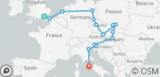 Circuit Londres-Rome (auberges de jeunesse, été à partir de mars 2027, départ de Londres, 18-22 ans) - 16 destinations