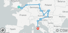 Route Londen naar Rome (Hostels, zomer tot maart \'27, start in Londen, klassiek) - 17 bestemmingen