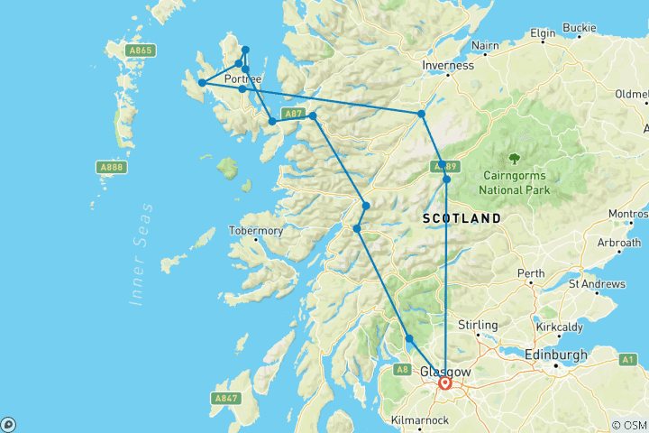 Map of 3-Day Isle of Skye Small-Group Tour from Glasgow