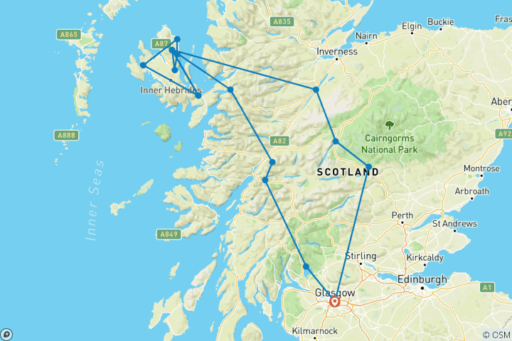 Carte du circuit Au départ de Glasgow : circuit de 3 jours sur l'île de Skye
