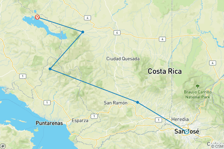 Carte du circuit Aventure au Costa Rica