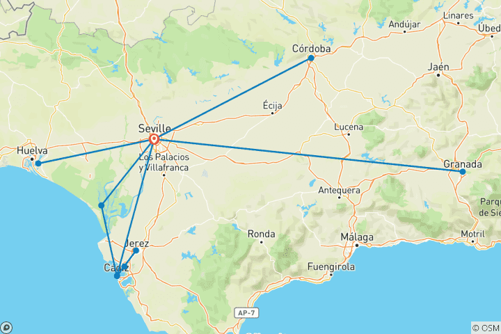 Carte du circuit Family Club - Andalousie : Traditions, gastronomie et flamenco - croisière de port en port