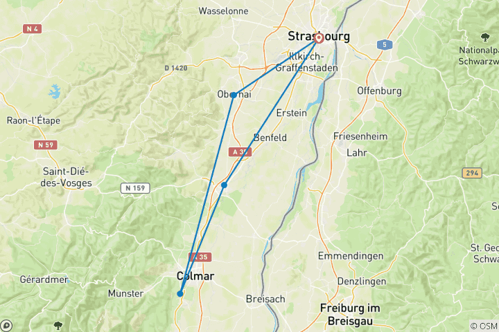 Carte du circuit Traditions de Noël alsaciennes et croisière au cœur de Strasbourg (croisière de port en port, 5 destinations)