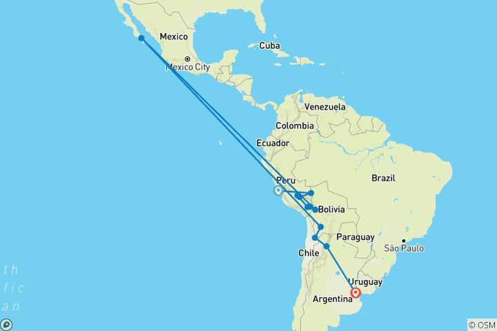 Karte von Episches Peru, Bolivien & Argentinien (14 Destinationen)