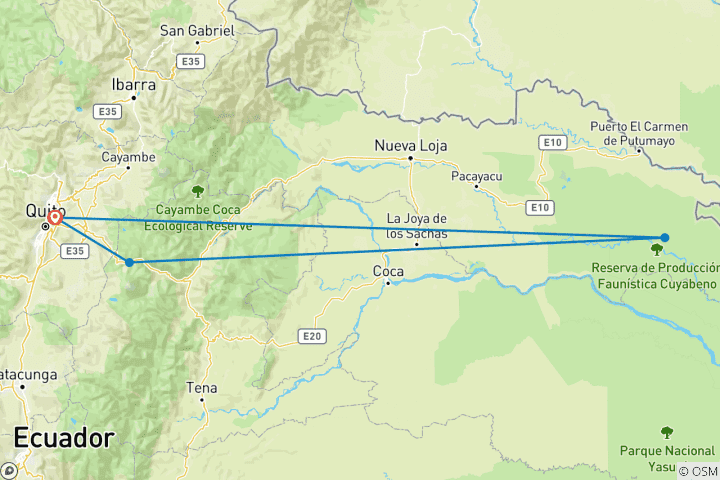 Mapa de Aventura Amazónica de 5 días en Cuyabeno y Papallacta