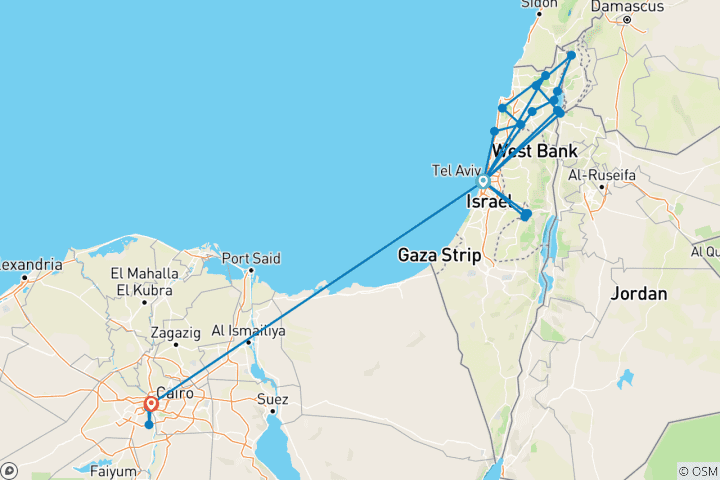 Carte du circuit Israël et Égypte 10 jours