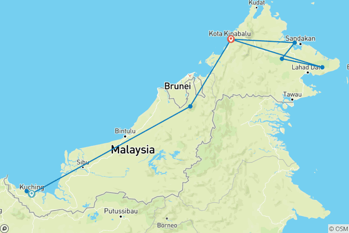 Carte du circuit Journeys : Le meilleur de Bornéo National Geographic
