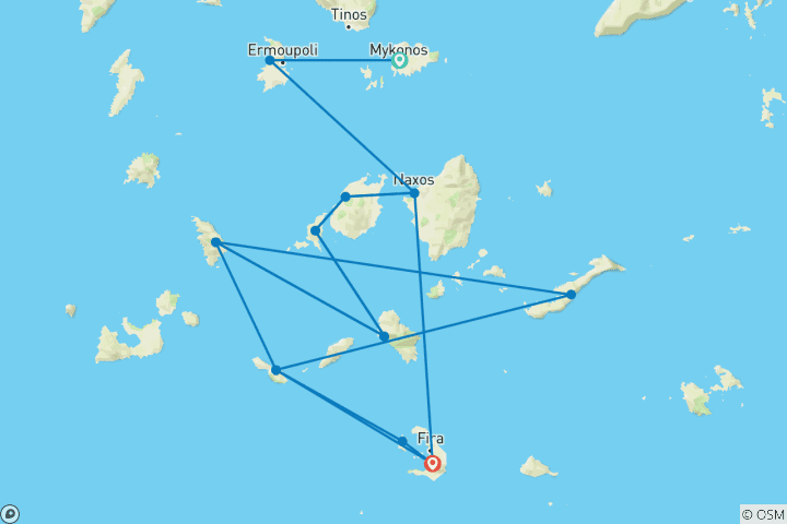 Map of Sailing Greece - Mykonos to Santorini