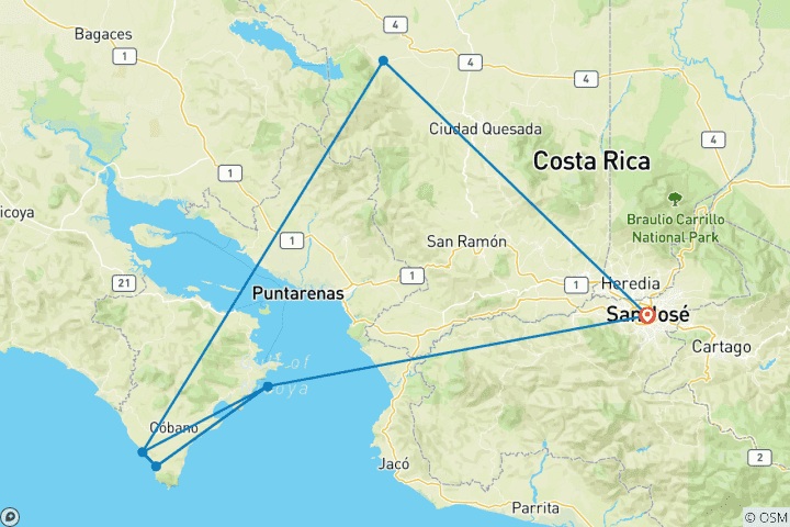 Carte du circuit Costa Rica - Couchers de soleil et surf