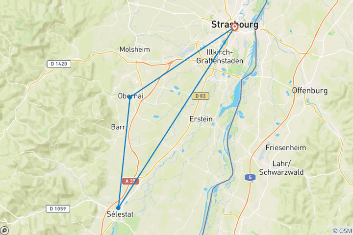 Carte du circuit Traditions de Noël alsaciennes et croisière au cœur de Strasbourg (croisière de port en port, 4 destinations)