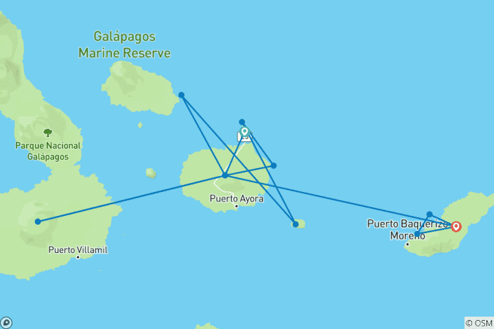 Karte von Galapagos Komplett - Santa Cruz, Isabela & San Cristobal inkl. Tintoreras (8 Tage/7 Nächte)
