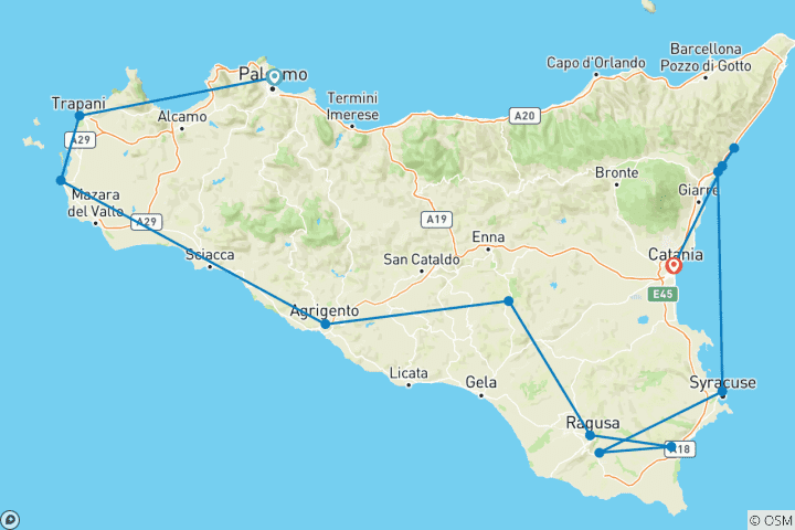 Carte du circuit La Sicile en profondeur (classique, fin Catane)