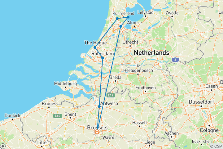 Mapa de Los tesoros del norte pasando por Holanda y Bélgica