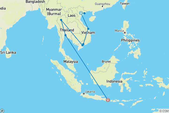 Karte von Reise durch Vietnam, Thailand und Bali Verlängerung - 16 Tage