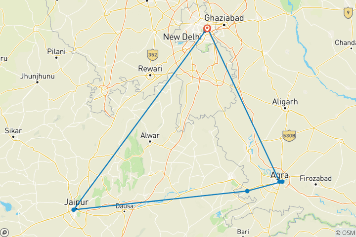 Kaart van 6 Dagen Gouden Driehoek Tour