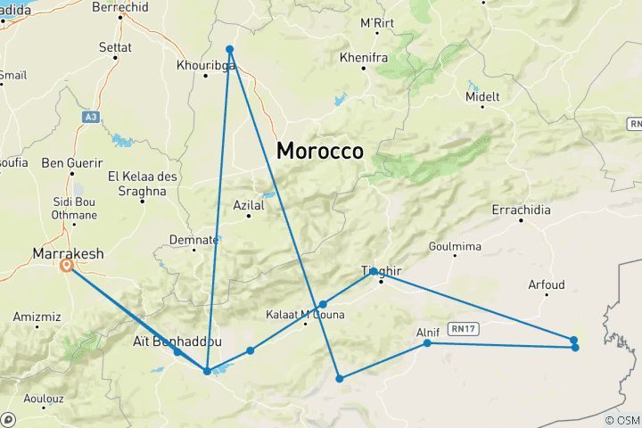 Karte von Marrakesch - Sahara und Schluchten 4 Tage
