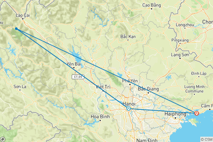 Mapa de Viajes al norte de Vietnam con Sapa 7 días