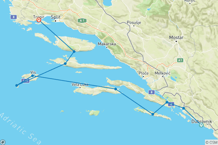 Carte du circuit Croisière de luxe Croatia Explorer Dubrovnik -Trogir