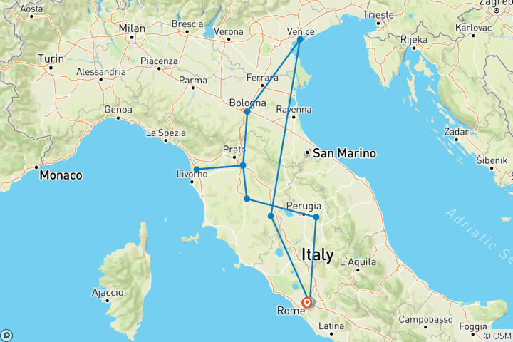 Carte du circuit Tour classique de l'Italie au départ de Rome