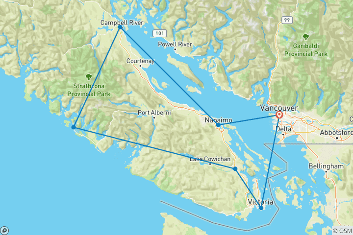 Carte du circuit Circuit Premium sur l'île de Vancouver