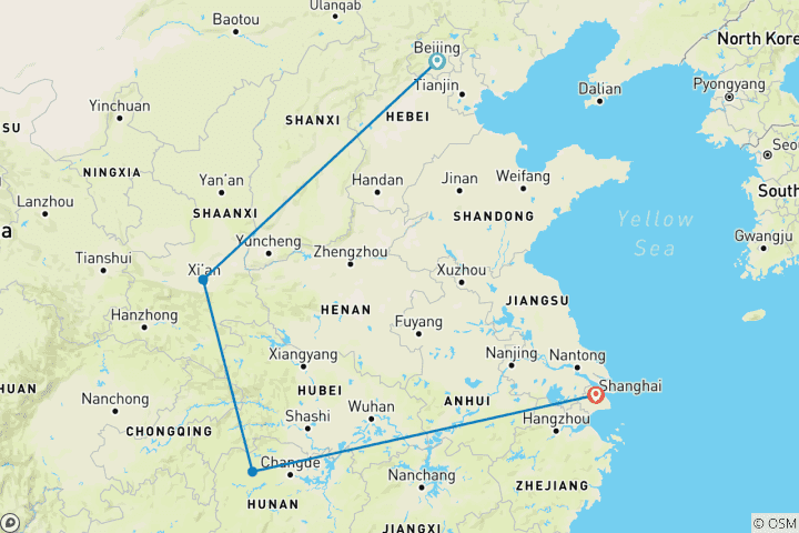 Carte du circuit Le meilleur circuit de 11 jours en Chine à Zhangjiajie : formule tout compris et 100 % sans shopping