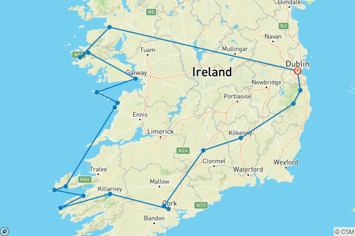 Map of 10 Day Wild Irish Experience  - Small Group Tour