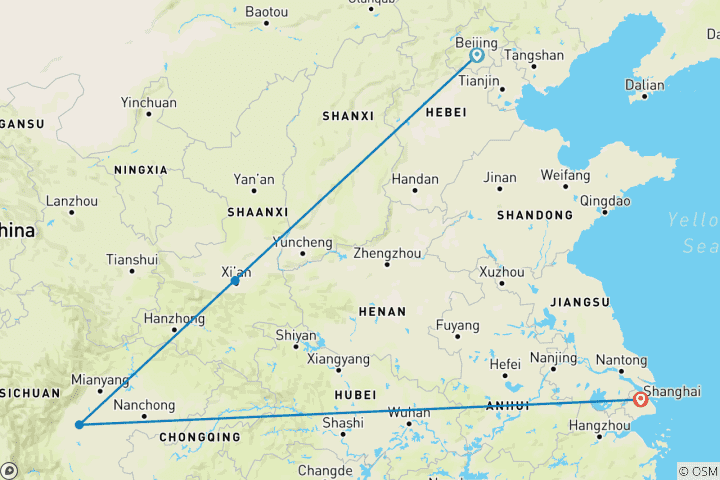 Map of 11-Day China Panda Tour: Small Group & High-quality Hotels, All Inclusive
