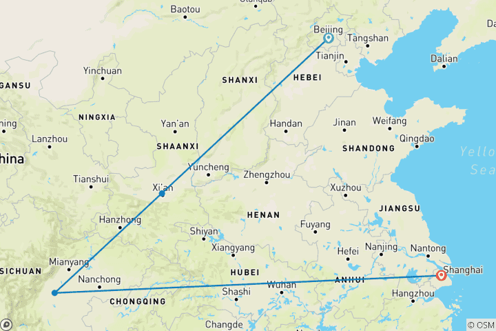 Carte du circuit Circuit de luxe de 11 jours en Chine, formule tout compris : en petit groupe et sans arrêt shopping