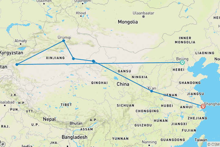 Karte von Maßgeschneiderte 13 Tage China Seidenstraße, ab & privater Guide