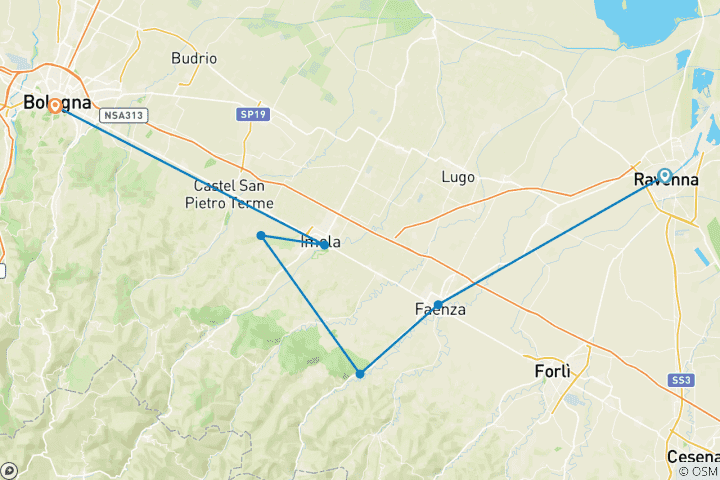 Carte du circuit La Romagne à vélo, le cœur de l'Italie des pâtes faites maison - Visite libre classique