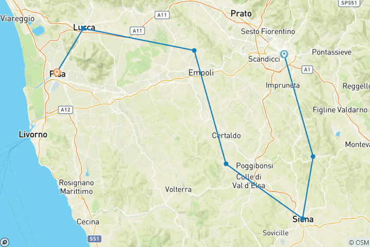 Map of Classic Tuscany - Cycling from Florence to Pisa - Classic Self Guided