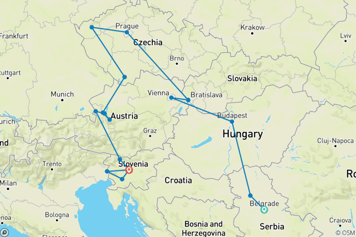 Map of Small Group: Imperial Cities and Austrian Alps from Belgrade