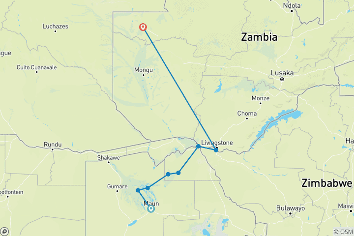Carte du circuit Baobabs du Botswana