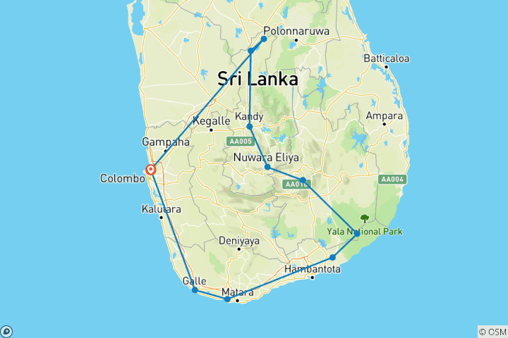 Carte du circuit Circuit de 6 jours et 5 nuits au Sri Lanka - surclassement gratuit en circuit privé