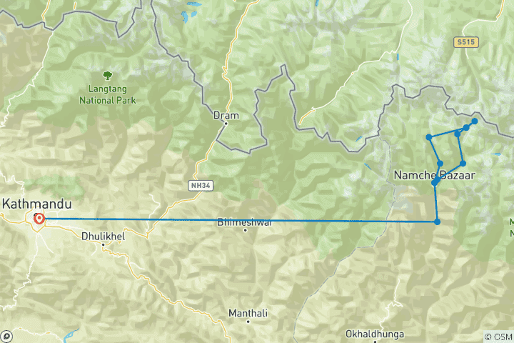 Mapa de Excursión al campamento base del Everest con el lago Gokyo