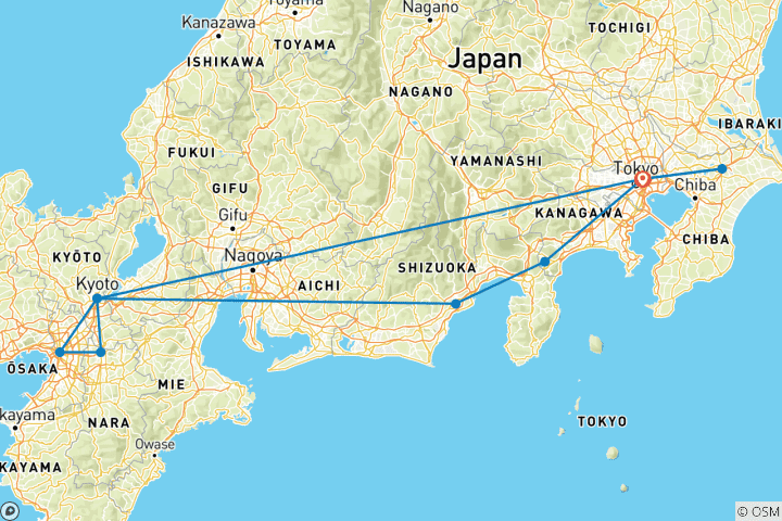 Carte du circuit 7 jours de plaisir au Japon : Tokyo, Mont Fuji, Kyoto